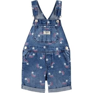 Kids Oshkosh Rainbow Star Print Cotton Denim Overalls- 3T